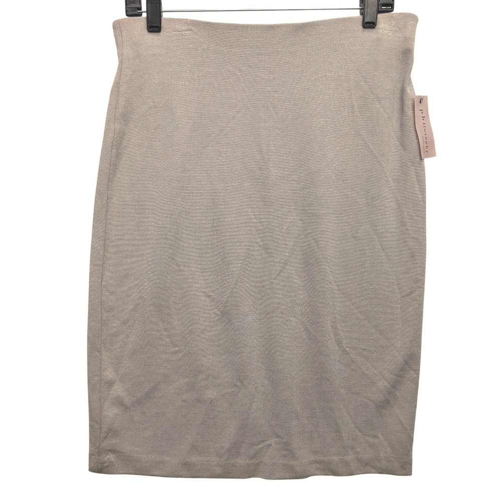 NWT Philosophy Pencil Skirt Women‎ 10 Beige High Waist Ponte Knit Gold Zip